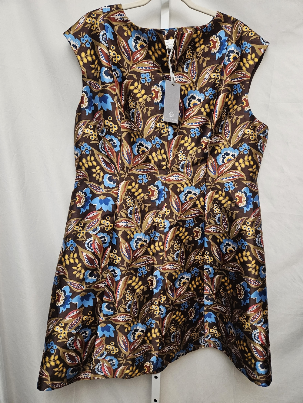 Preston & York Brown Floral Mini Dress with Blue & Mustard Accents